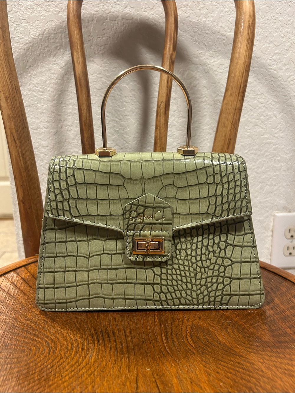 Croc-Embossed Mini Top-Handle Bag in Olive Green